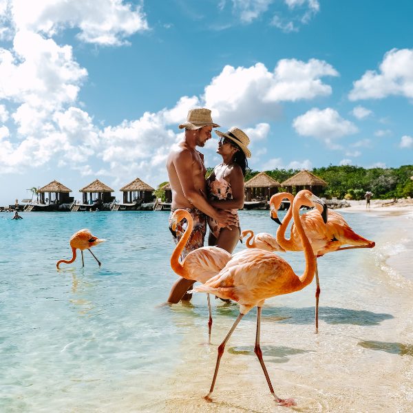 Happy couple with a second passport in the Caribbean